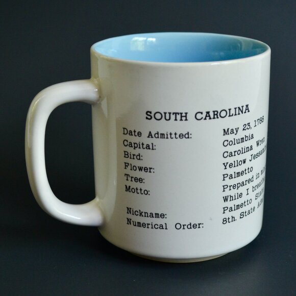 South Carolina Vintage 90s Coffee Mug White Blue Interior Ceramic - Picture 4 of 7